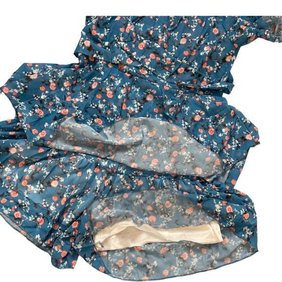 Women Boho Playsuit Romper Medium Blue Orange Floral Off The Shoulder Lined - Picture 11 of 16